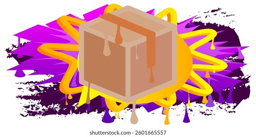 Cardboard Box graffiti. Abstract modern street art decoration performed in urban painting style.