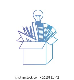 cardboard box with graph design tools idea in degraded purple to blue contour