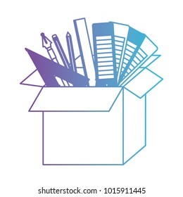cardboard box with graph design tools in degraded purple to blue contour