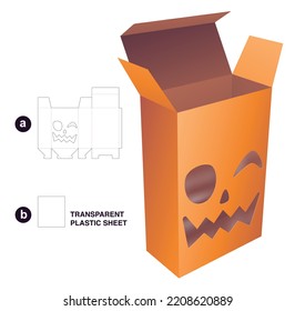 Cardboard box with Halloween window die cut template and 3D mockup