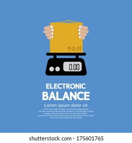 Cardboard Box In Hand On Electronic Balance Vector Illustration