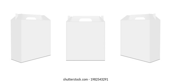 Cardboard Box with Handle Isolated on White Background, Front and Side View. Vector Illustration