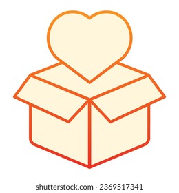 Cardboard box with heart flat icon. Package and heart orange icons in trendy flat style. Love present gradient style design, designed for web and app. Eps 10