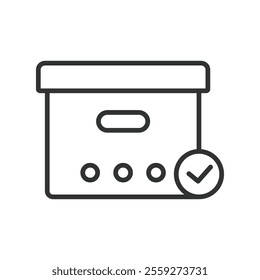 Cardboard box with holes done, icon in line design. Cardboard, box, holes, container, packaging, storage, moving on white background vector. Cardboard box with holes done editable stroke icon