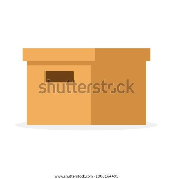 Cardboard box with holes for hands is closed with\
a lid. For storage or archive. Isometric vector illustration in\
flat design style.