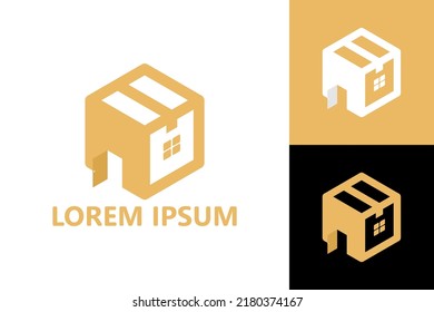 Cardboard box house logo template design vector