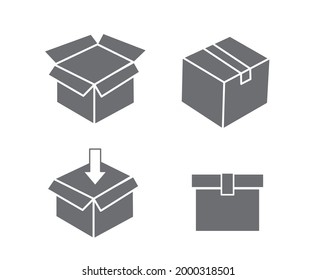 Cardboard box icon and Carton packaging box isolated on a white background. Closed and open box. Design for web, apps and mobile. Flat design style. Vector illustration