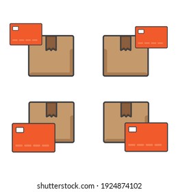 icône carton. carton avec illustration de carte de crédit. Icône vectorielle à plat. peut utiliser pour, icône design element,ui, web, app.