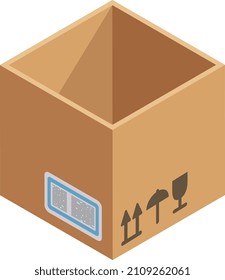 Cardboard box icon. Empty isometric paper cube
