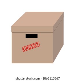 Cardboard box icon isolated on white background. Stamp Urgent. Document container. Important work. Vector illustration