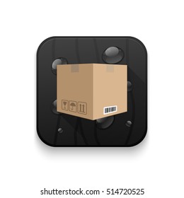 cardboard box icon With long shadow over app button