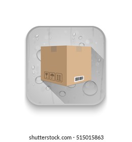 cardboard box icon With long shadow over app button