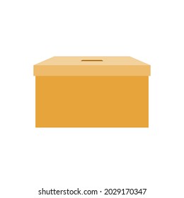 Cardboard box icon with rectangular hole on top for charity purposes. flat style design isolated on white background.