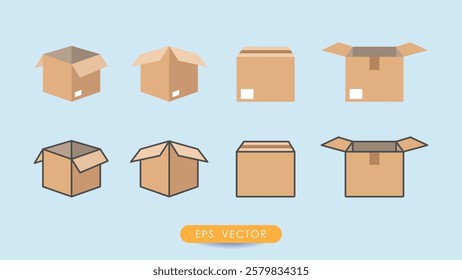 Cardboard box icon set. Collection of box icons for product package delivery packages. Stock vector