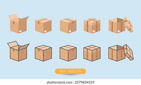 Cardboard box icon set. Collection of box icons for product package cardboard delivery packages. Stock vector