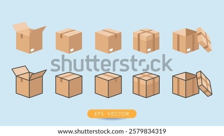 Cardboard box icon set. Collection of box icons for product package cardboard delivery packages. Stock vector