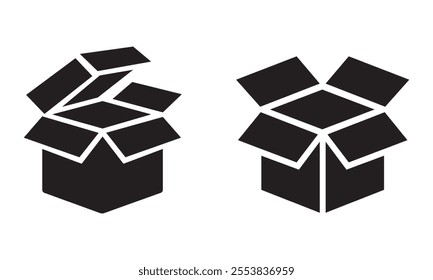 Cardboard box icon set. Packaging box flat design. Cardboard box vector isolated on white background. Cardboard box silhouette.