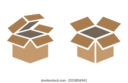 Cardboard box icon set. Packaging box flat design. Cardboard box vector isolated on white background. Cardboard box silhouette.