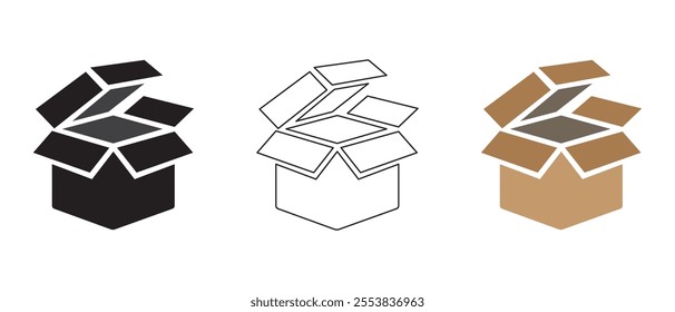 Cardboard box icon set. Packaging box flat design. Cardboard box vector isolated on white background. Cardboard box silhouette.