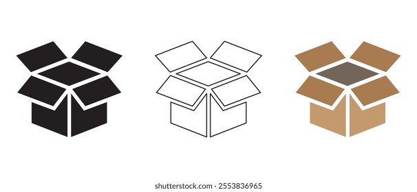 Cardboard box icon set. Packaging box flat design. Cardboard box vector isolated on white background. Cardboard box silhouette.