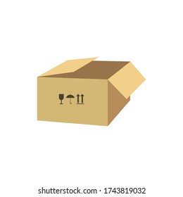 Ilustración vectorial de icono de caja de cartón.
Embalaje de entrega de cartón abierto y caja cerrada con signos frágiles.