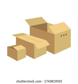 Pappkasten Symbol Vektorbild.
Packung mit Packung, offen und verschlossen, mit zerbrechlichen Zeichen.