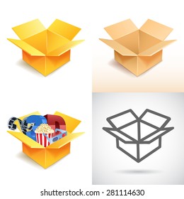 Cardboard box icons set