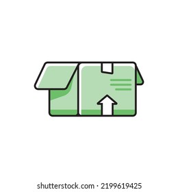 cardboard box illustration, green bag, icon pack design, editable in other colors on white background, for apps, web, etc.