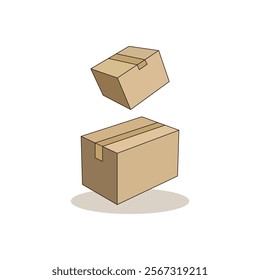 Cardboard Box Illustration Set, Simple Package and Delivery Concept