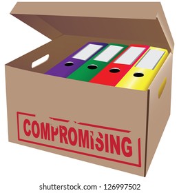 Cardboard box with incriminating documents. Vector illustration.