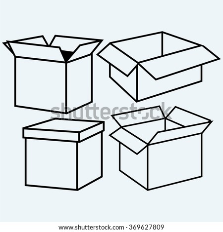 Cardboard box. Isolated on blue background. Vector silhouettes