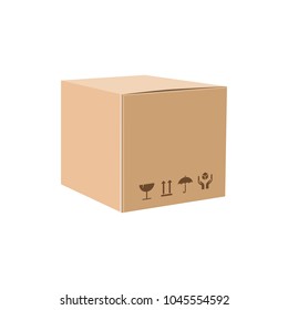 Cardboard box isolated on white. Flat Carton box . Vector flat cartoon illustration
