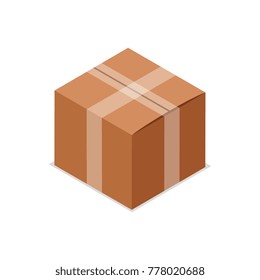 Cardboard box isometric 3D icon. Shipping and delivery sign, goods packing object vector illustration