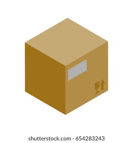 Cardboard box isometric icon. Global or local shipping service vector illustration isolated on white background.
