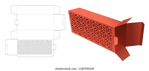 Cardboard box with Japanese pattern window die cut template and 3D mockup