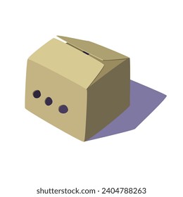 The cardboard box. Kraft. Brown. Closed. Hand drawn drawing. Vector illustration, isolated object.