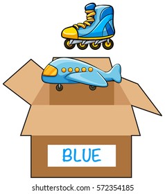 Cardboard box with label blue illustration