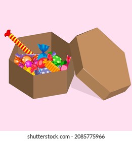 cardboard box with lid and candy