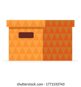 Cardboard Box With A Lid. Decorative Box For Home Storage, Cozy Interior Decor. Box For Office Files And Documents. Moving, Mail Or Shipping Box. Vector Illustration In A Flat Style.