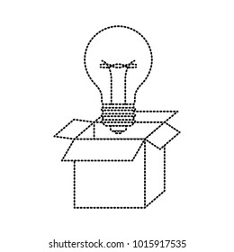 cardboard box and light bulb in black dotted contour