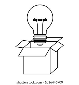 cardboard box and light bulb in black contour