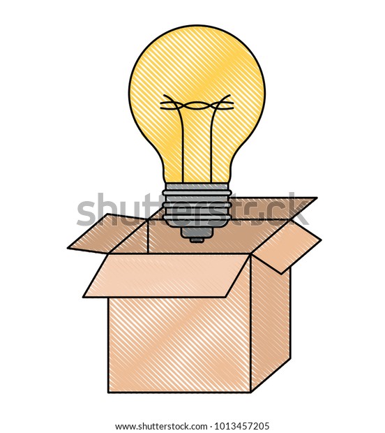 Cardboard Box Light Bulb Colored Crayon Stock Vector (Royalty Free