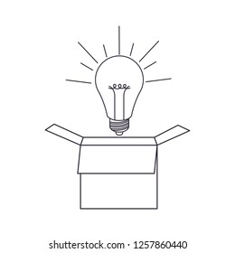 cardboard box with light bulb isolated icon