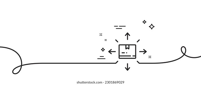 Cardboard box line icon. Continuous one line with curl. Warehouse parcel sign. Inventory package symbol. Cardboard box single outline ribbon. Loop curve pattern. Vector