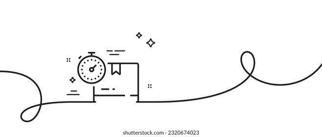 Cardboard box line icon. Continuous one line with curl. Warehouse parcel sign. Inventory package timer symbol. Cardboard box single outline ribbon. Loop curve pattern. Vector