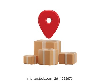 Caixa de papelão com ícone de localização conceito de renderização 3d de ordem ou rastreamento de encomendas local de entrega ícone fixado ilustração vetorial