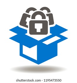 Cardboard box with locks icon vector. Security New Product Management Symbol. Secure Project Marketing Logo. Web SEO Cyber Security Development Sign.