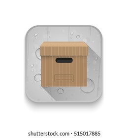 cardboard box With long shadow over app button