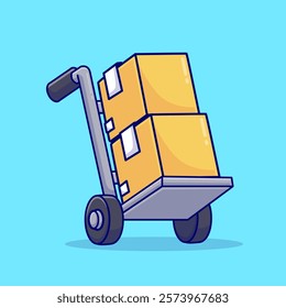 Cardboard Box With Lorry Cartoon Vector Icon Illustration. 
Business Object Icon Concept Isolated Premium Vector. Flat 
Cartoon Style