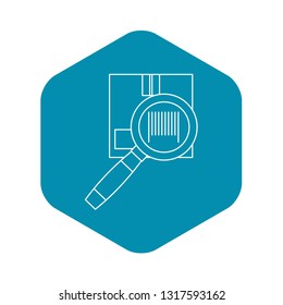 Cardboard box and magnifying glass icon. Outline illustration of box and magnifying glass vector icon for web